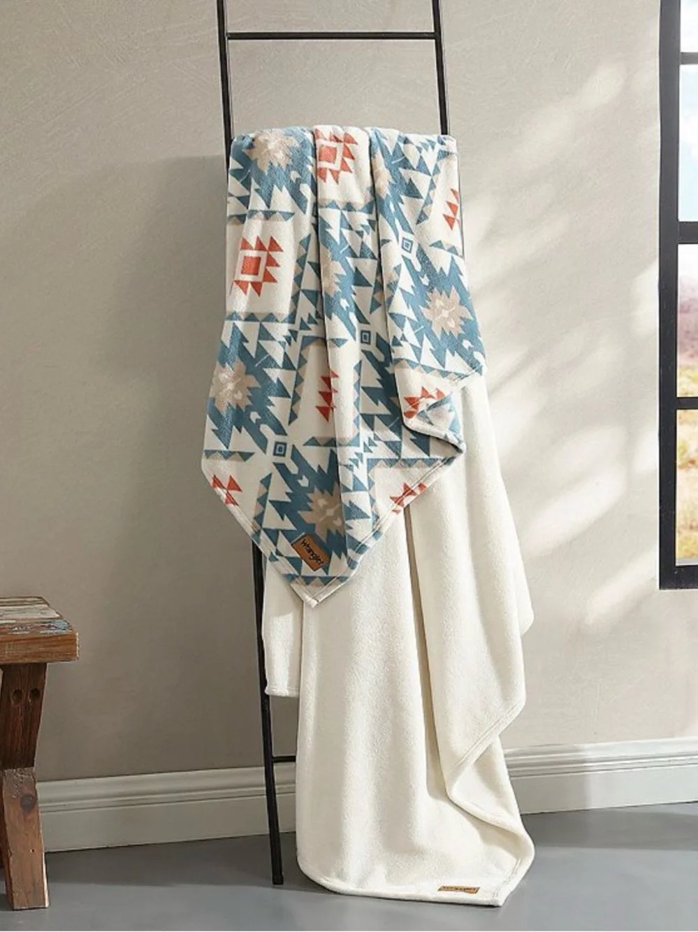 Wrangler Southwestern Print Cozy Throw Blanket - Blue, Rust, Cream